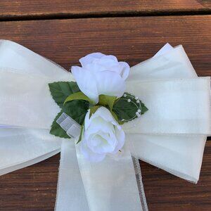 Rose & Pearl Wedding Church Pew Decorations - Pew End Bows Ivory (16)